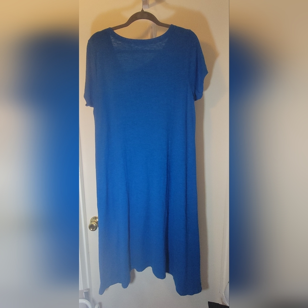 NWT EILEEN FISHER Vibrant Blue Cap-Sleeve Dress. Sz L.
